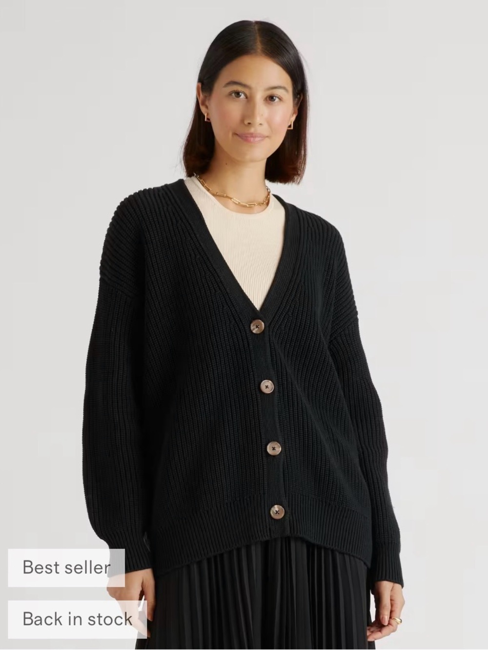 100% Organic Cotton Oversized Boyfriend Cardigan Size Small (Black)